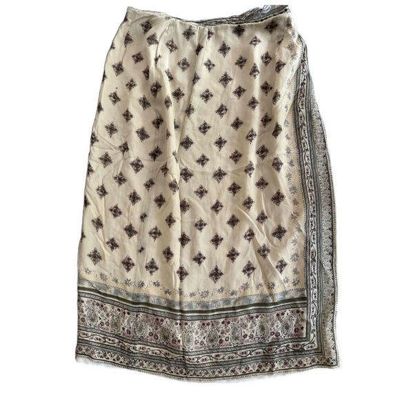 Vintage Liz Claiborne Collection Beige Patterned Silk Straight Skirt Size 14 - Picture 1 of 6